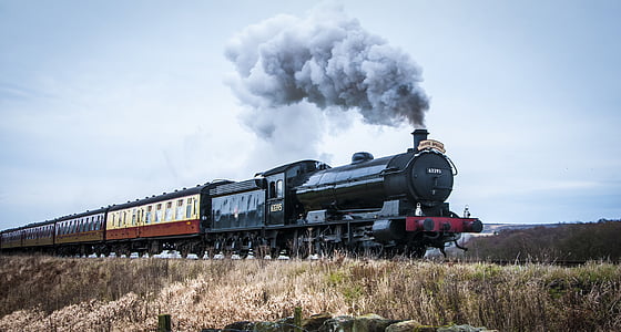 tren de vapor, valles de Yorkshire, vapor, tren, ferrocarril de, Dales, locomotora