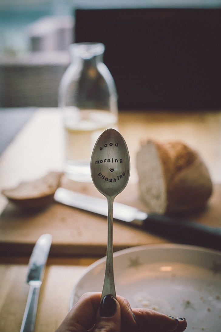 spoon, bread, knife, breakfast, lunch, dinner, restaurant