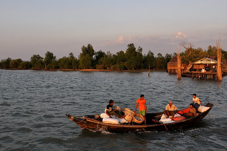 Irrawaddy, delta, Myanmar, Burma, sötvatten, personer, fiske