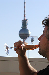 man, drinking, wine, glass, berlin, germany, fernsehturm