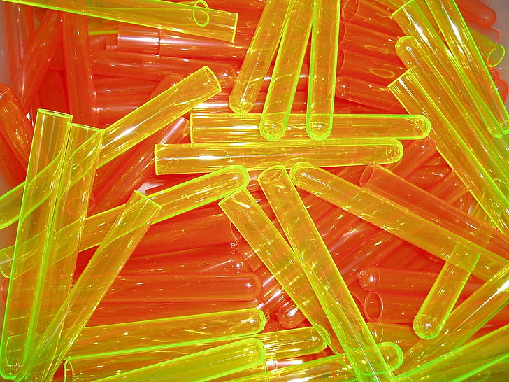 test tubes, orange, yellow, neon, plastic