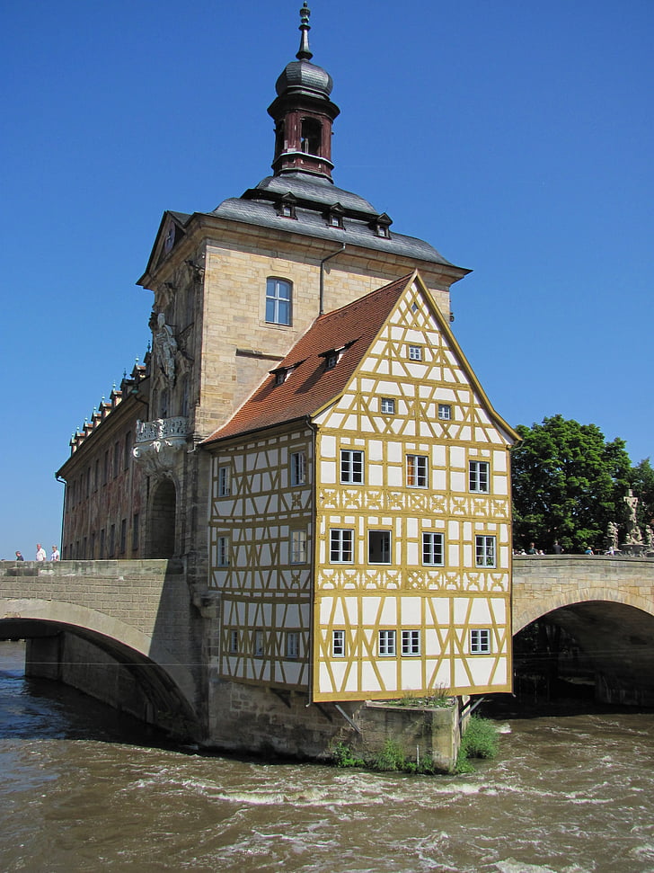 germany, bamberg, river, bridge, municipality, monument, holiday