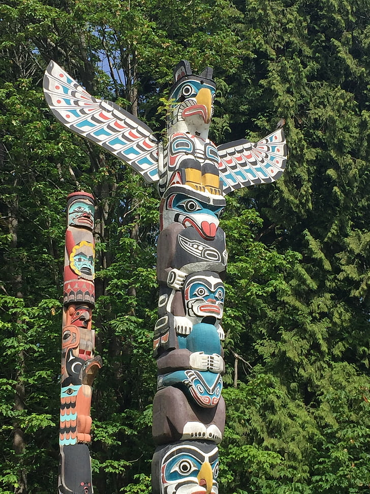 tiang totem, cerita tiang, Vancouver, Stanley park, asli, orang pertama