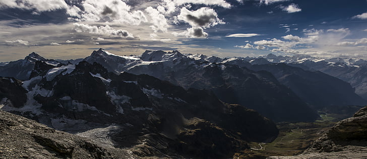 alpejska, Titlis, Engelberg, panoramy, chmury, niebo, szwajcarskie góry