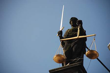 Dame justice, jurisprudence, Oui, échelle, Cour, statue de
