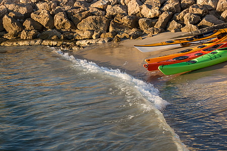 kayaks, Playa, Costa, piedra, pared, kayak, deporte
