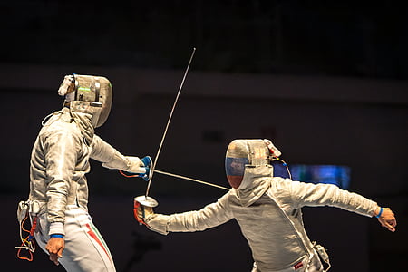 fencing, people, playing, sport, weaponry, two people, performance
