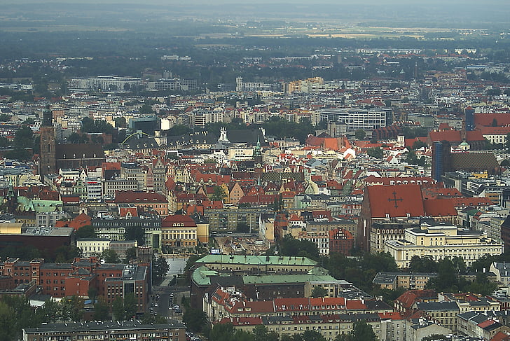 Wrocław, grad, kuće, pogled iz gore, arhitektura, Crkva, stare građevine