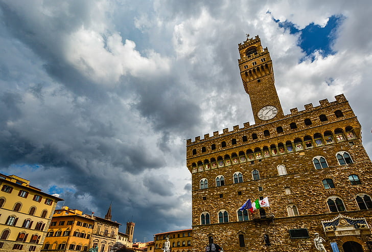 Florence, Italië, Piazza, hemel, Storm, Signoria, Vecchio