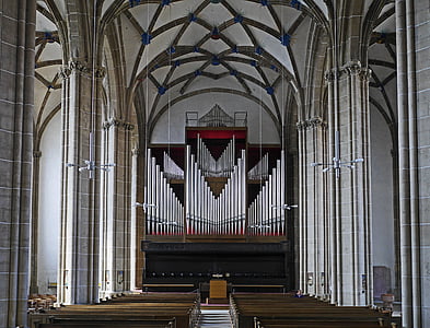 nordhausen, cathedral of the holy cross, nave, domorgel, gothic, church room, pillar