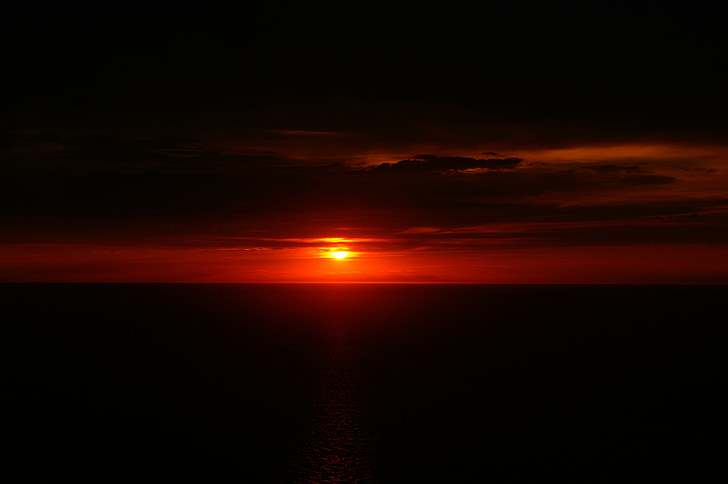Západ slunce, soumrak, Horizont, Středozemní moře, přímořská krajina, večer, mořské pobřeží
