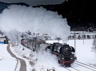 parní lokomotiva, Schwarzwaldbahn, sníh, páry, Zimní, vozidla, Doprava