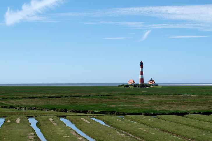 lighthouse, westerheversand, north sea, sea, landscape, daylight