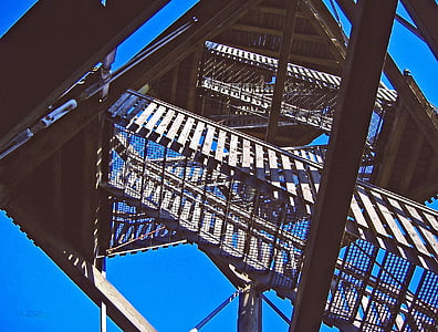 observation tower, emergence, stairs, upward, gradually, sky, metal