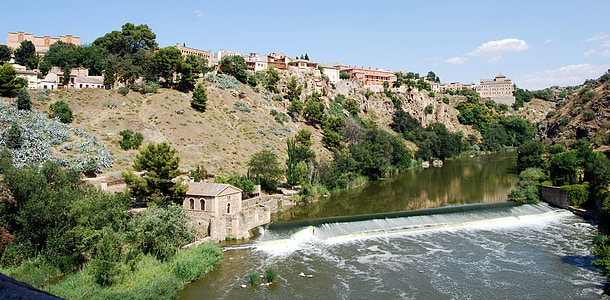 floden, Tejo, Toledo, landskab, vand, vandfald, grøn