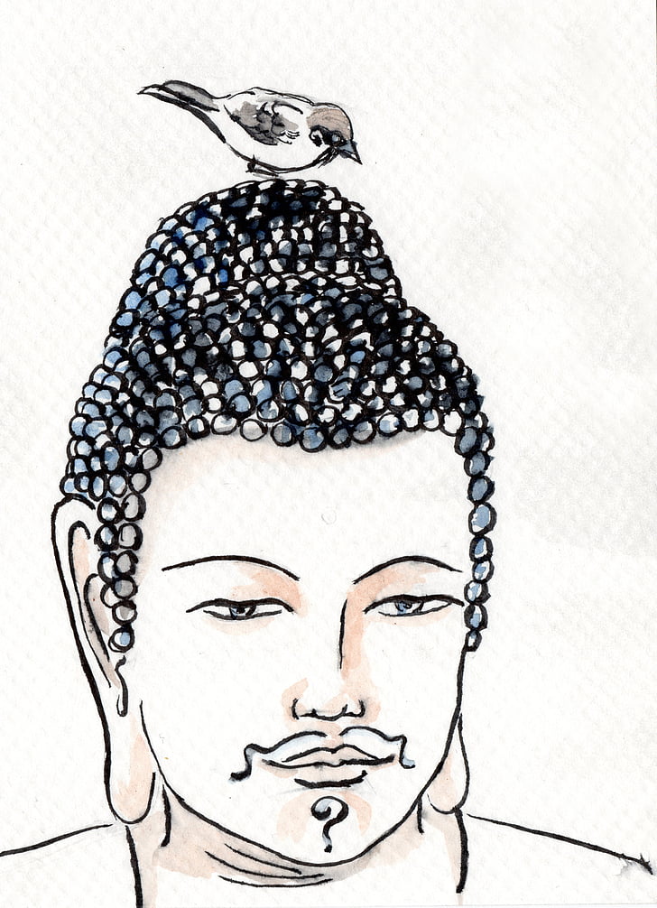 maalaus, buddha, lintu
