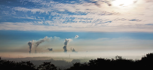 industry, sunrise, clouds, fog, germany, factory, home