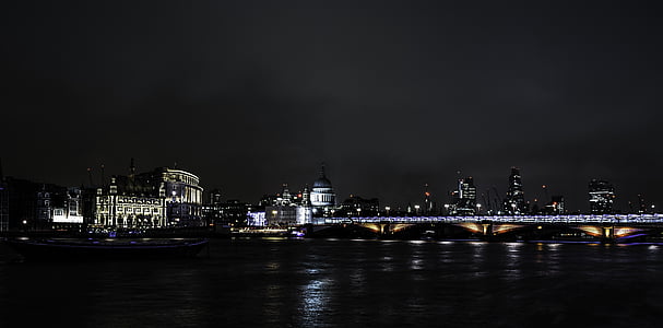 Rio, Londres, à noite, Thames, arquitetura, Grã-Bretanha, britânico