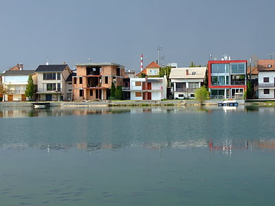 Waterfront, Будинки, Будинки, озеро, Архітектура, горизонт, місто