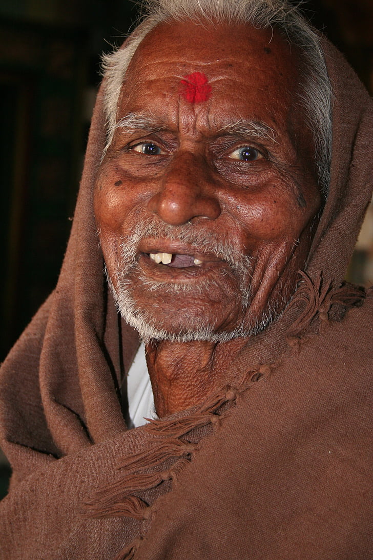 prêtre, visage, Rajasthan, religion, Inde, voyage, adulte Senior