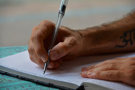 rankas, raštu, Dienoraštis, leidinyje, rašiklis, popieriaus, biuras