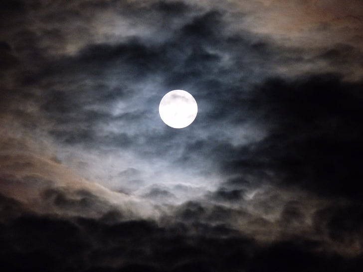 bulan purnama, awan, kegelapan, langit, malam, bulan, Moonlight