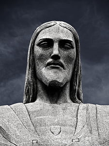Krisztus, Megváltó, szobor, arc, Corcovado, fej, Rio de janeiro