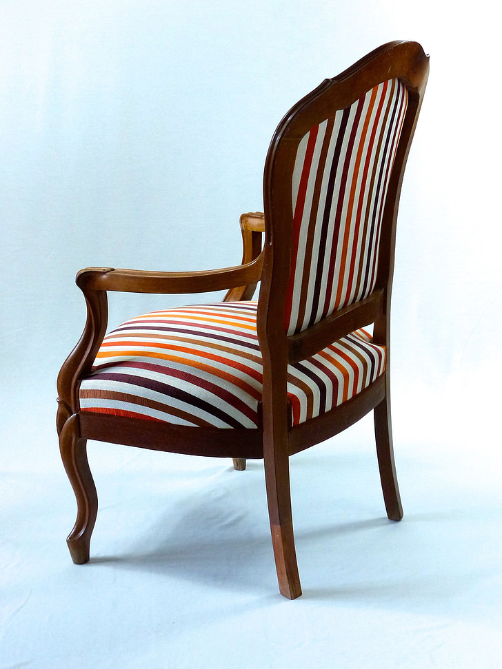 chair, louis philippe, fabric, upholsterer, furniture, armchair, no People