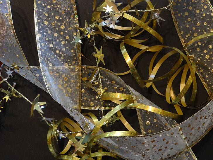 ribbons, stars, background, celebrate, decorations, golden, curls