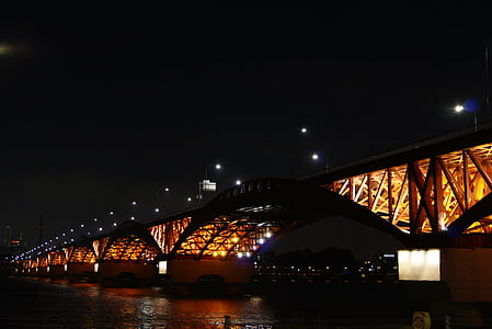 bridge, seongsan bridge, glow, night view, night, river, architecture