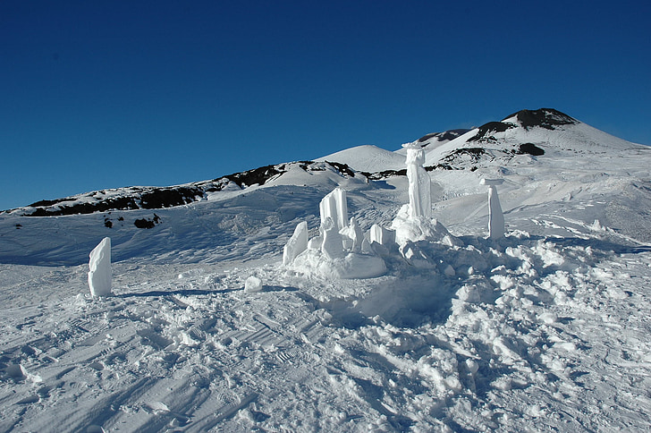sneeuw, berg, sculpturen, Etna