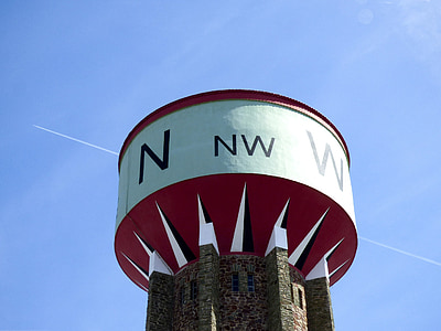 Torre de água, Cardeal, Norte, Sul, é, oeste, aviões