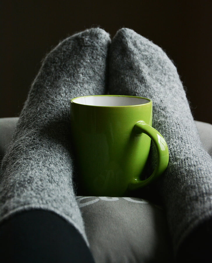 stockings, cup, cozy, relaxation, rest, lighting, porcelain