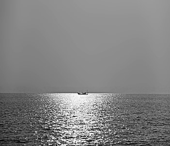 sea, the sea, fishing boats, ship, the scenery, natural, black and white