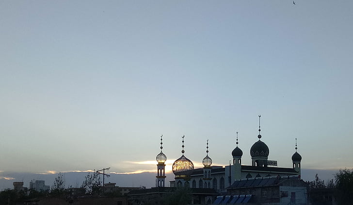 mešita, západ slnka