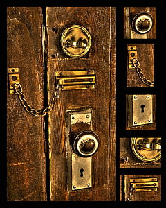 สลัก, ประตู, รูกุญแจ, บานประตูไม้, ล็อค, ไม้, เก่า