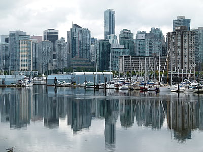 Vancouver, mesto, Britská Kolumbia, Kanada, vody, reflexie, Ocean