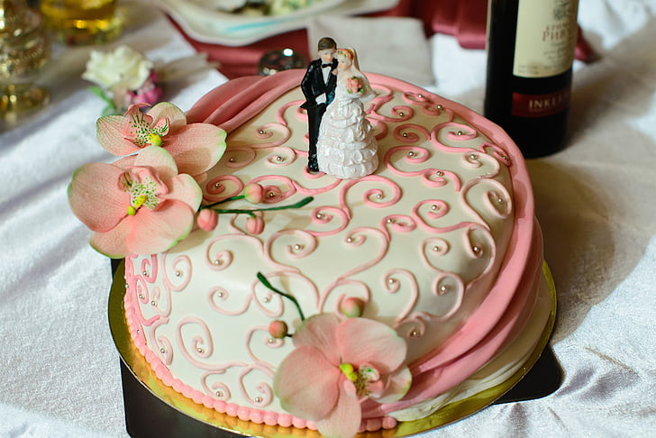 เค้กแต่งงาน, หนุ่ม, ขนมหวาน, ออร์คิด, สีโพ, งานแต่งงาน
