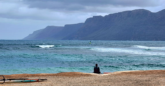 Surfer, berselancar, Lanzarote, Pantai, air, laut, surfing