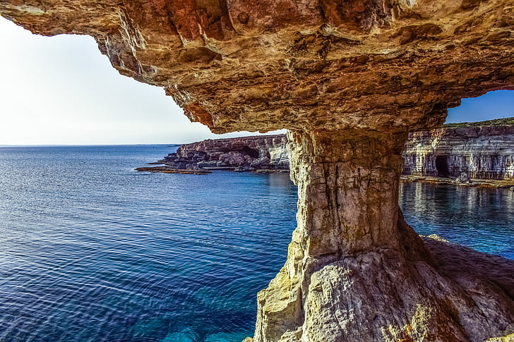 Chipre, Cavo greko, Cuevas de mar, paisaje, mar, erosión, roca