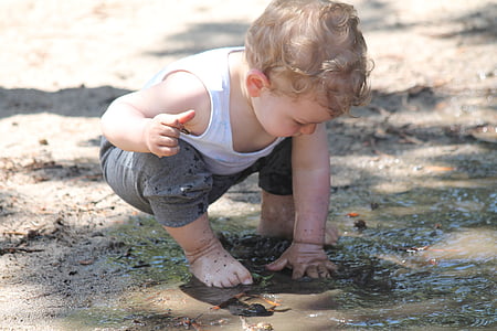 child, mud, puddle, play, fun, nature, bimbo