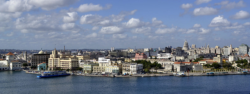 Куба, Хавана, небе, пристанище, градски пейзаж, морски кораб, градски сцена