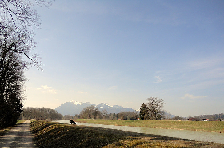 Chiemgau, vuoret, Tirolin uards, River, sininen taivas, maisema