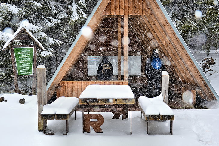 Rennsteig, cabana, cabana de montanha, neve, queda de neve, esqui, esqui cross country