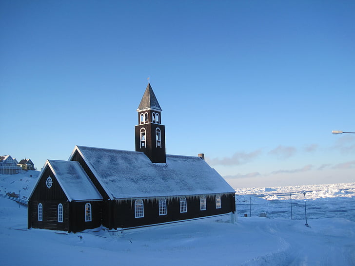 Grónsko, Ilulissat, kostol, pól, za studena, sneh, ľad