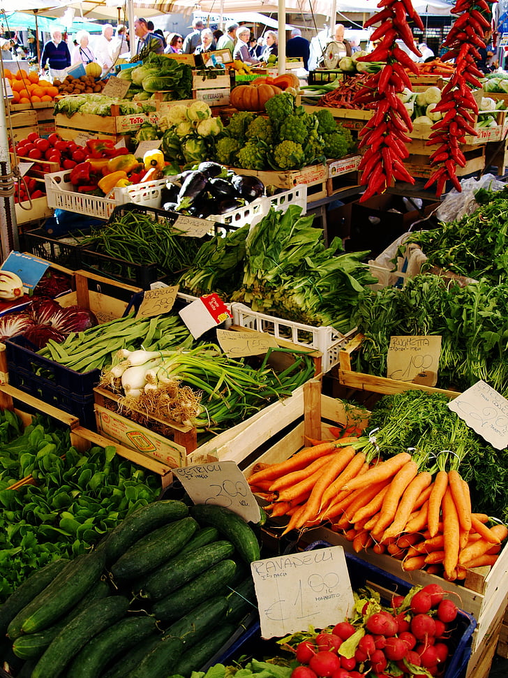 tirgus, dārzeņi, pārtika, svaigu, veselīgi, augļi, statīvs
