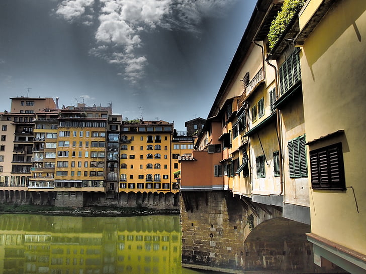 ponte vecchio, florence, sky, places of interest, arno, italy