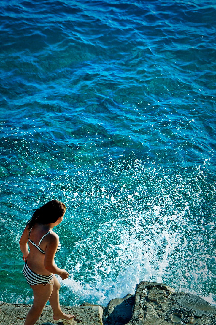 Sea, naisten, Beach, sininen, vaaciones, Tyttö, Costa