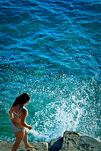 море, жени, плаж, синьо, vaaciones, Момиче, Коста