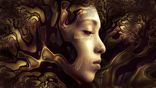 face, gold, female, three dimensional, gilded, transcendence, sensual